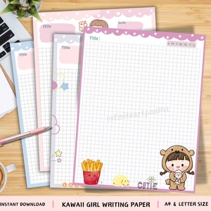 Kawaii Schreibpapier, Kawaii Print Papier, Briefpapier, niedlicher Kawaii Print, Kawaii Papiervorlage, Druckbares Briefpapier
