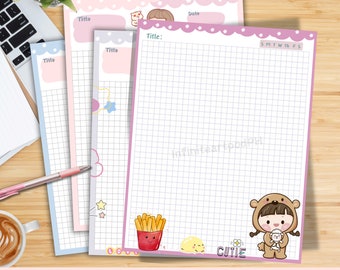 Kawaii Writing Paper, Kawaii Print Paper, Stationery Writing Paper, Cute Kawaii Print, Kawaii Paper template, Printable Stationery Paper