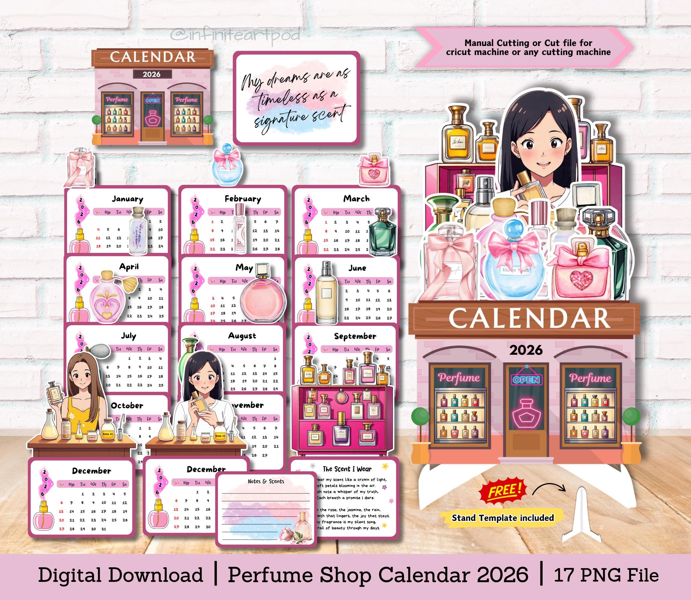 Perfume Bottle Desk Calendar 2026: Girly Fragrance Lover Gift