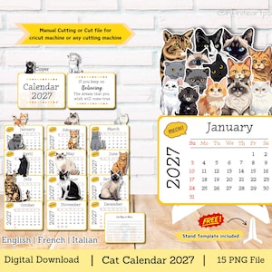 Cat Calendar 2027: DIY Craft PNG Cut File (Digital Download)