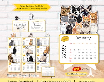 Cat Calendar 2027: DIY Craft PNG Cut File (Digital Download)