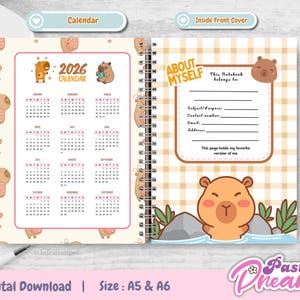 Copertina per quaderno Capibara, quaderno stampabile, copertina per diario, quaderno A5, quaderno A6, download immediato immagine 7