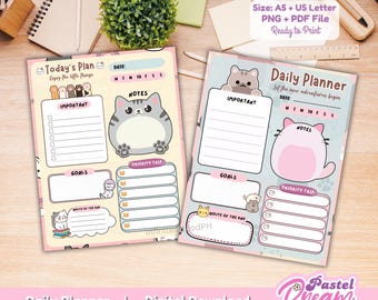 Katzen Notizblock, Katzen Tagesplaner, Tagesplaner, Notizblock Vorlage, druckbarer Notizblock, kawaii Notizblock, Katzen Memo, Notizblock für Katzen, Notizblock
