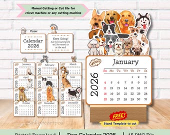 Dog Calendar, Desk Calendar, Mini desk calendar, calendar 2026, desk calendar 2026, cut file calendar, calendar template