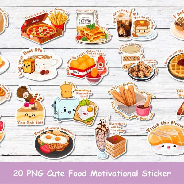 Cute Food Motivational Stickers, cute Food digital stickers, food positivity sticker, food motivational sticker, food sticker