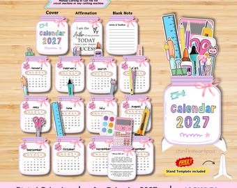 Calendario da scrivania per insegnanti, calendario in barattolo 2027, file di taglio per Cricut (download digitale)