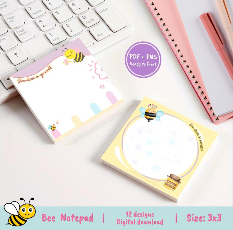 Bee Notepad, Bee Memopad, Bee Positive Notepad, Kawaii Notepad ...