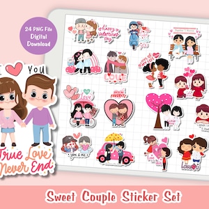 Sweet Couple Sticker Set, Valentines Sticker Pack, Couple Sticker, Romantic Sticker Set, cute love stickers, planner stickers for couple