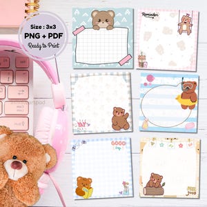Bären Notizblock, Kawaii Notizblock, süßer Notizblock, Bär, To do Liste, bedruckbarer Notizblock, Notizblock Vorlage