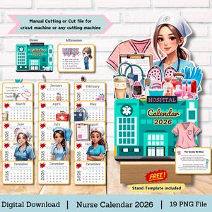 Nurse Desk Calendar 2026: Medical Theme, DIY Cut File (Digital Download)