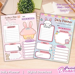 Bunny notepad, bunny planner, daily planner, monthly planner, weekly planner, printable notepad, bunny memopad, kawaii notepad, notepad