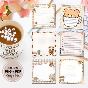 Kaffee Notizblock, To do Liste, Memo, kawaii Notizblock, Notizblock Vorlage, beschreibbarer Notizblock, süßer Notizblock