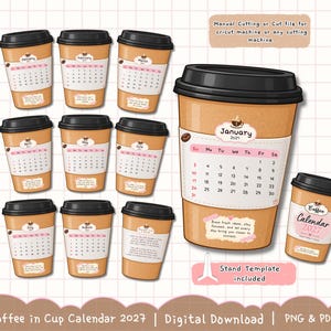 Coffee Cup Desk Calendar 2027: Cafe Decor, PNG & PDF File (Printable Calendar)