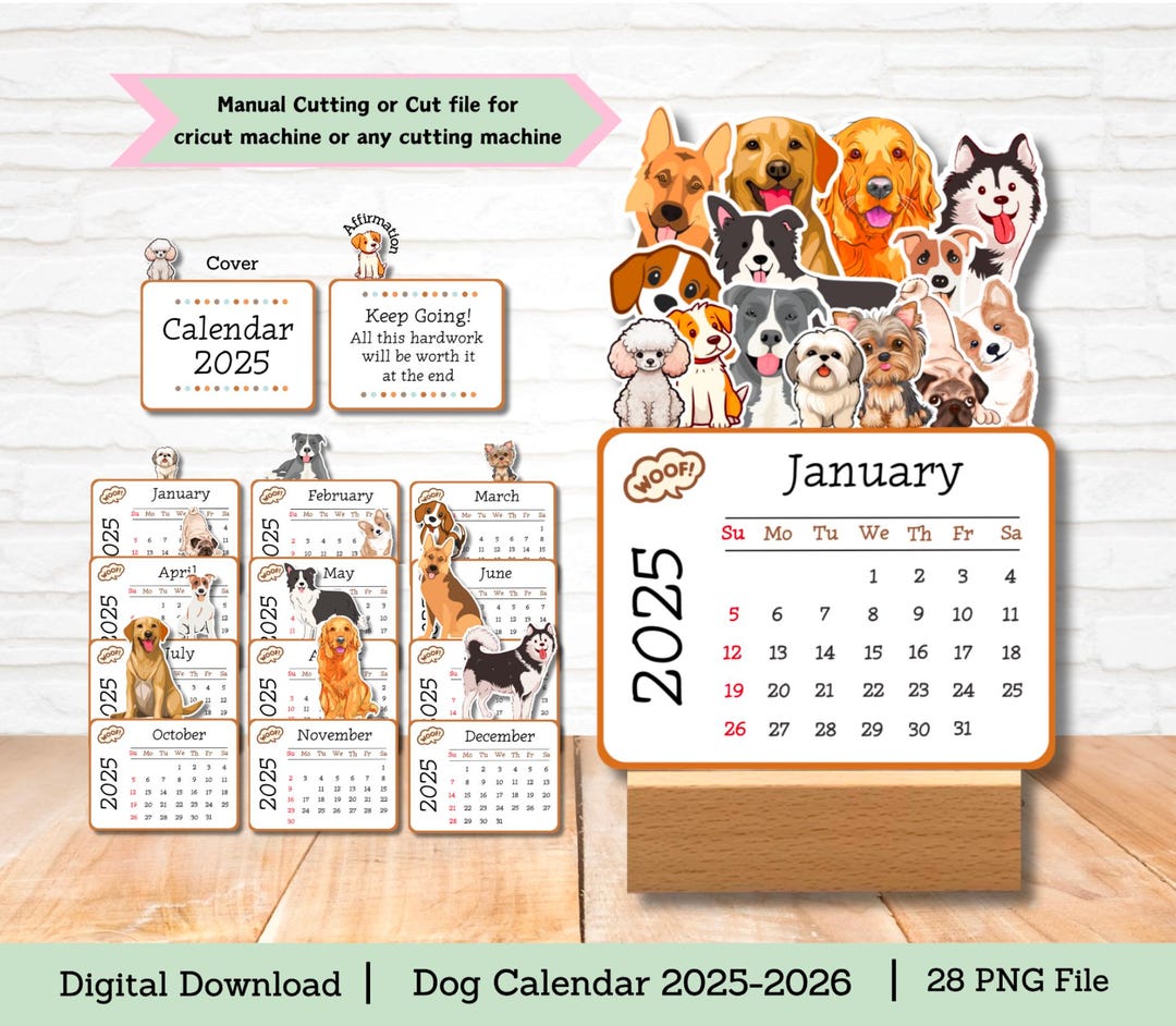 Dog Calendar, Desk Calendar, Mini Desk Calendar, Calendar 2025