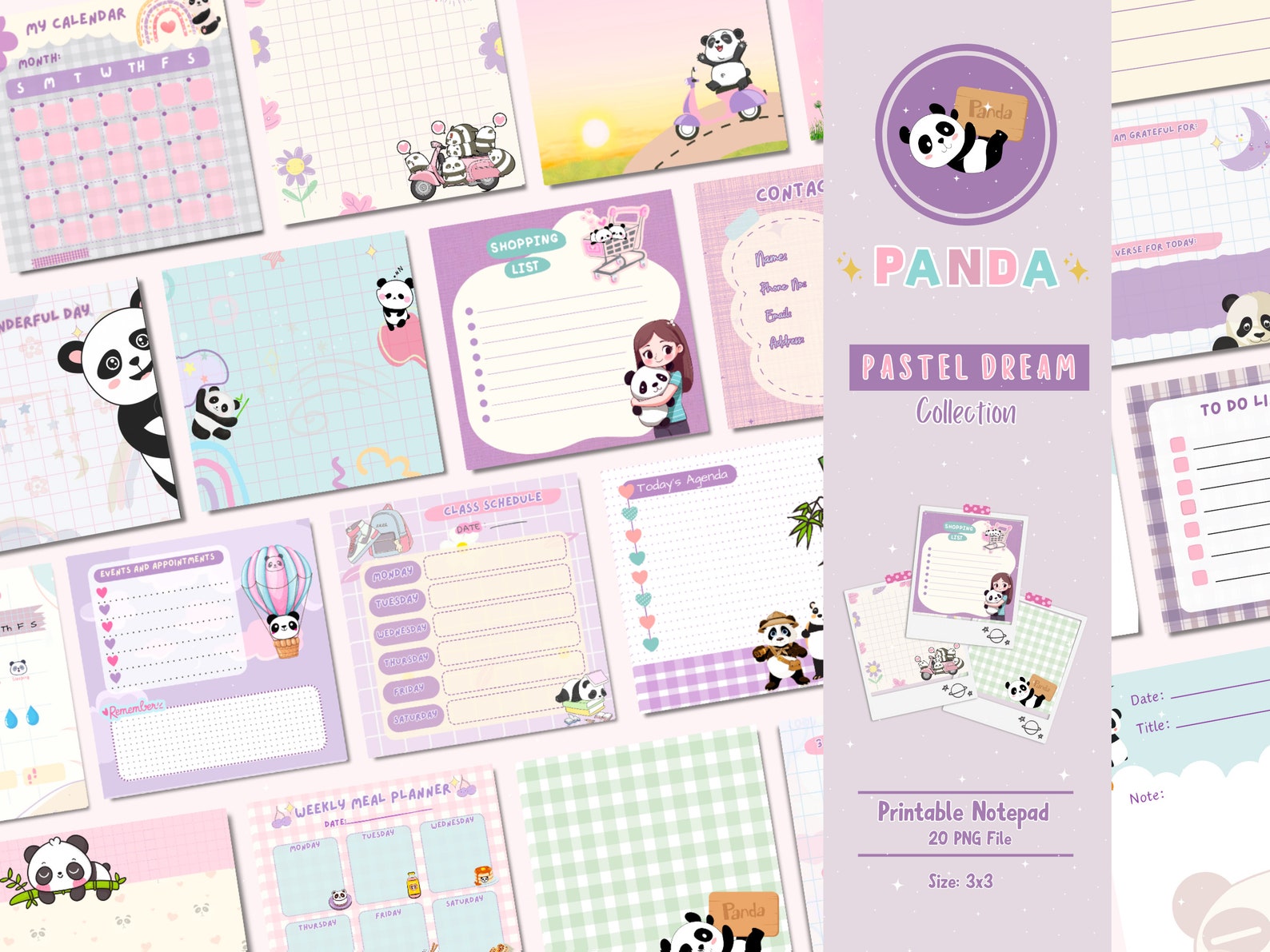 Panda Notepad Printable, Panda Memo Pad Printable, Notepad Printable ...