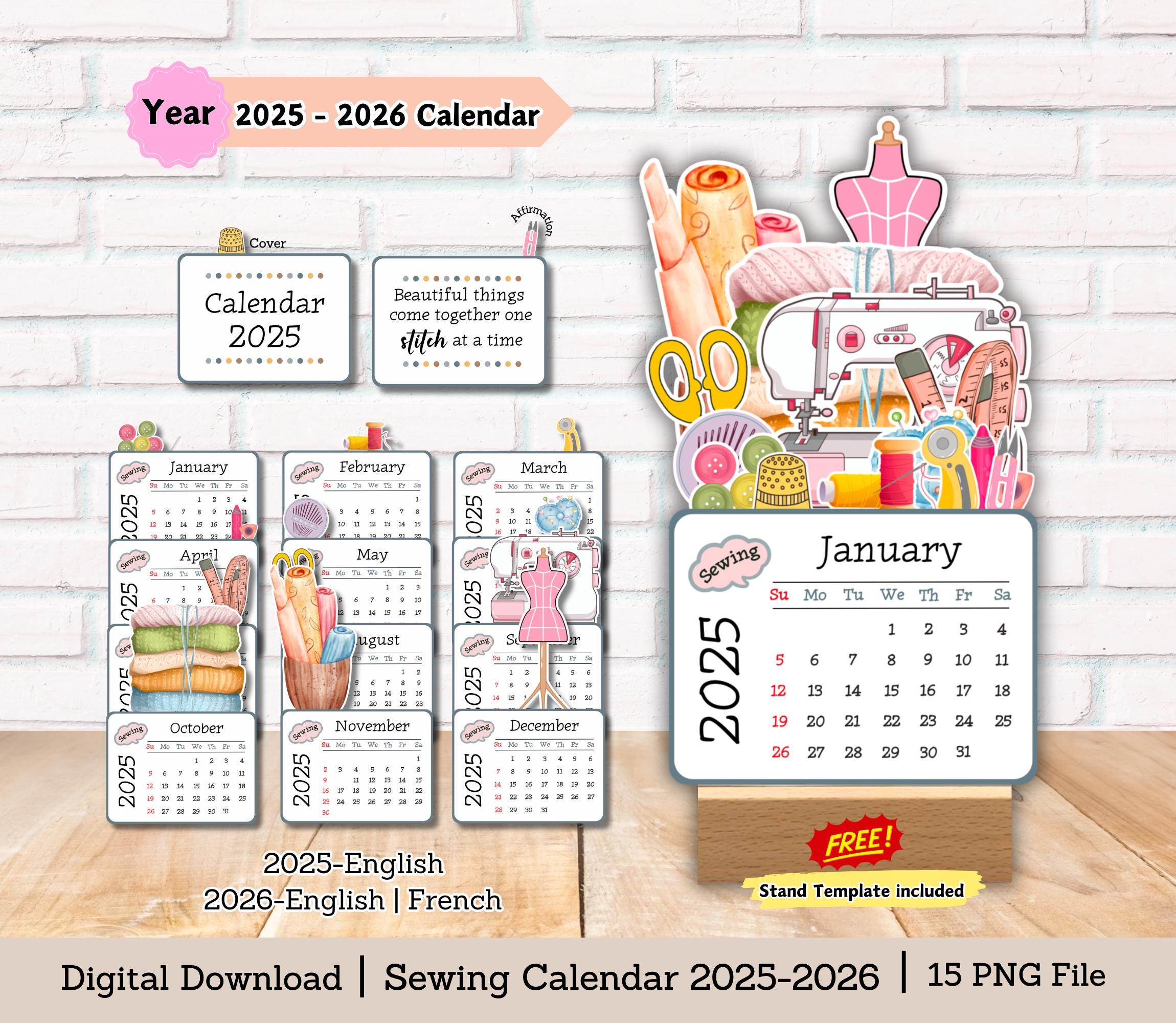 Sewing Desk Calendar 2025: DIY Cut File (Digital Download)