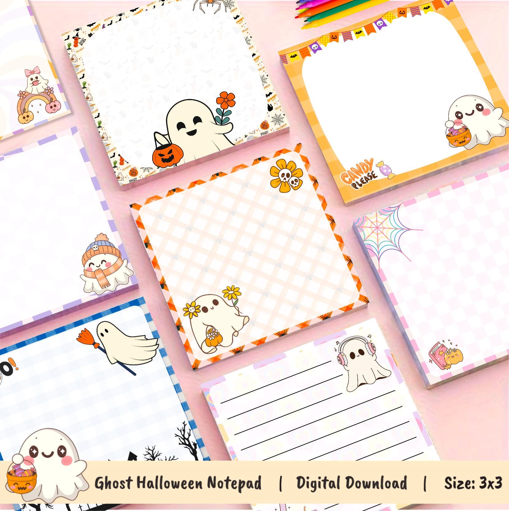 Geister Halloween Notizblock, Geister Notizblock, Halloween Notizblock, kawaii Notizblock, Notizblock, Notizblock Vorlage
