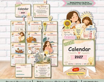 Cute Bible verse Desk Calendar 2027, Scripture Calendar, Christian Printable  Calendar, Faith calendar, PNG cutfile, Instant Download