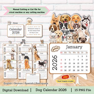 Hondenkalender, bureaukalender, mini-bureaukalender, kalender 2026, bureaukalender 2026, kalender met knipbestand, kalendersjabloon