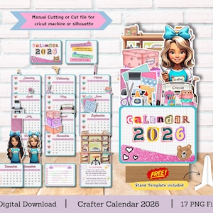 2026 Crafter Desk Calendar: Cricut Cut File (PNG Digital Download)