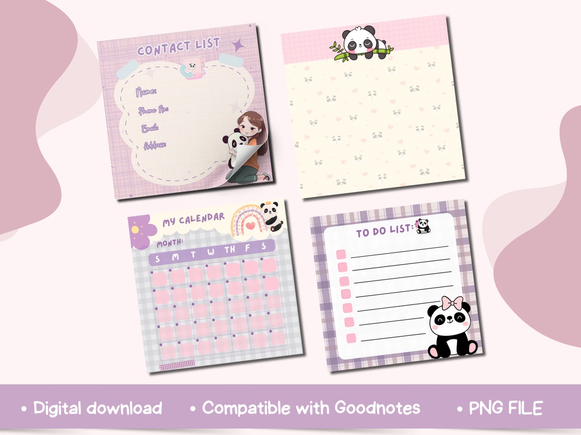 Panda Notepad Printable, Panda Memo Pad Printable, Notepad Printable ...
