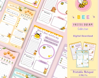 Bee notepad, Bee memopad, kawaii notepad, cute notepad, bee to do list, notepad printable, notepad template, honey bee notepad, memo sheet