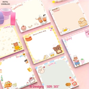 Kawaii Essen Notizblock, süßes Essen Notizblock, Kawaii Notizblock, Notizblock Vorlage, Briefpapier, bedruckbarer Notizblock, Kawaii Sticky Note, Kawaii Notizblock