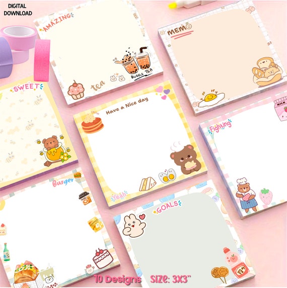Kawaii food notepad, cute food memopad, kawaii notepad, notepad template, stationery, printable notepad, kawaii sticky note, kawaii memopad