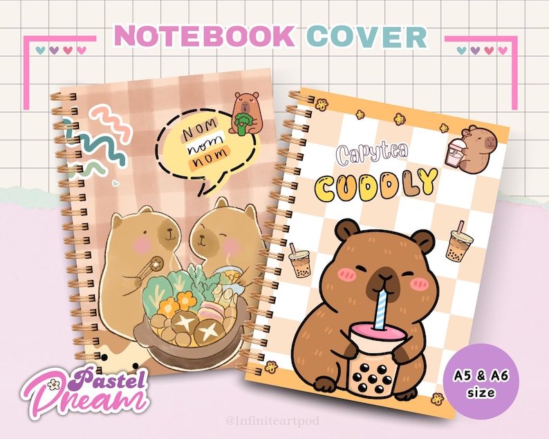 Copertina per quaderno Capibara, quaderno stampabile, copertina per diario, quaderno A5, quaderno A6, download immediato immagine 5