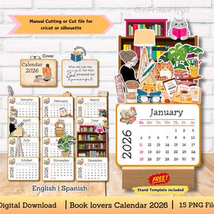 Buchliebhaber Kalender, Leseratten-Kalender, Katzenkalender, Tischkalender, Kalender 2026, Minikalender, printable Kalender, Dateikalender ausschneiden