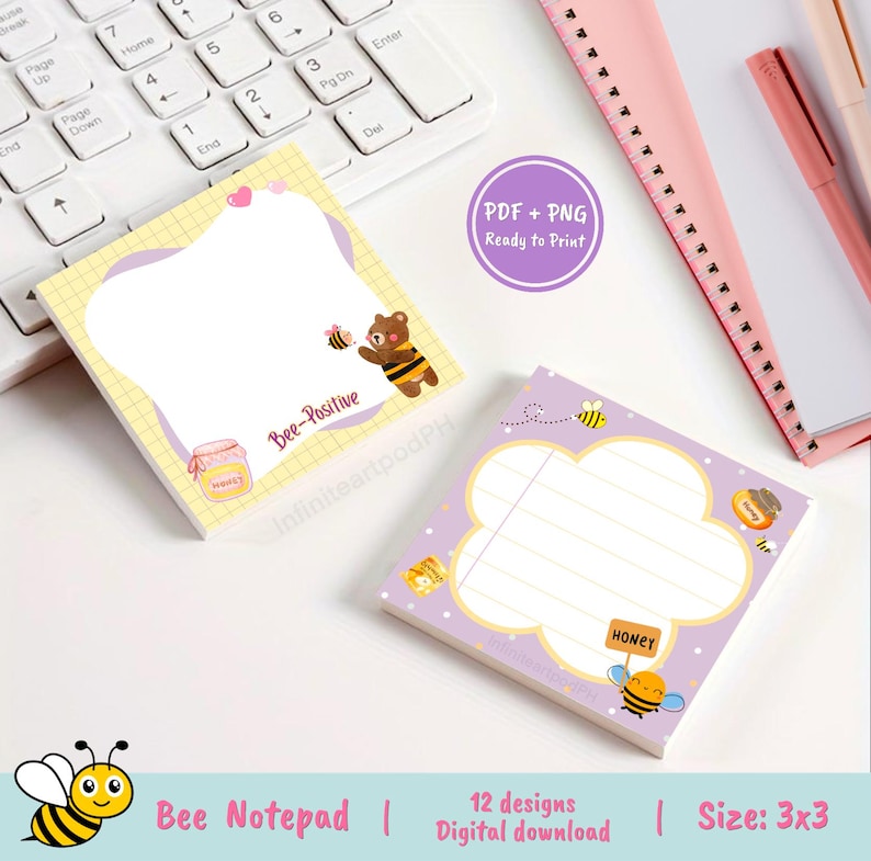 Bee Notepad, Bee Memopad, Bee Positive Notepad, Kawaii Notepad ...