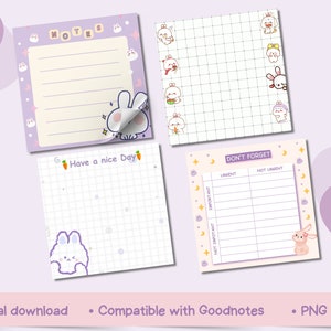 Bunny Notepad printable, Bunny memo pad printable, notepad for Goodnotes, Digital download, sticky note template image 5