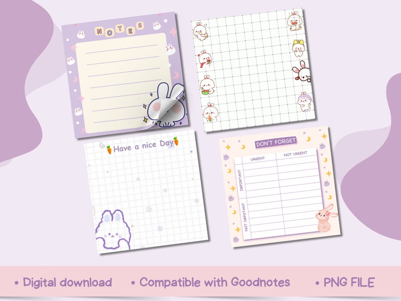 Bunny Notepad printable, Bunny memo pad printable, notepad for Goodnotes, Digital download, sticky note template image 5