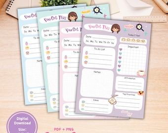 Breakfast kawaii Notepad, Kawaii notepad, breakfast kawaii memo pad, Printable notepad, notepad template, cute notepad, kawaii memo pad