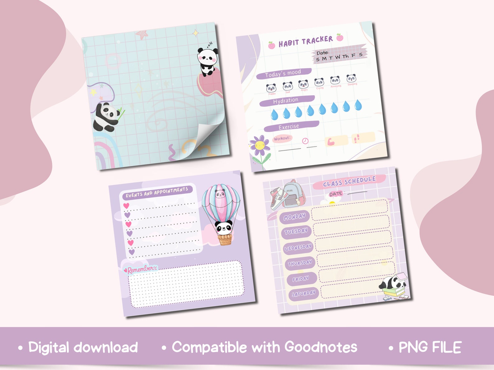 Panda Notepad Printable, Panda Memo Pad Printable, Notepad Printable ...