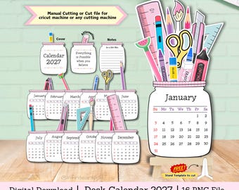 Calendar for 2027, desk calendar, teachers calendar, printable calendar, cut file calendar, canning file calendar, diy calendar
