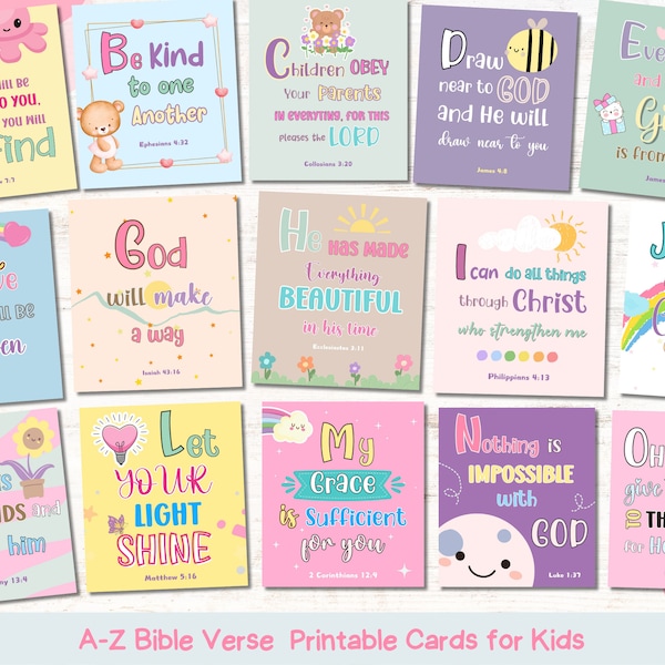 Cute ABC Bible verse Card for kids, A-Z Bible verse card, Bible verse flashcard for kids, Printable ABC bible verse card, Printable  verse