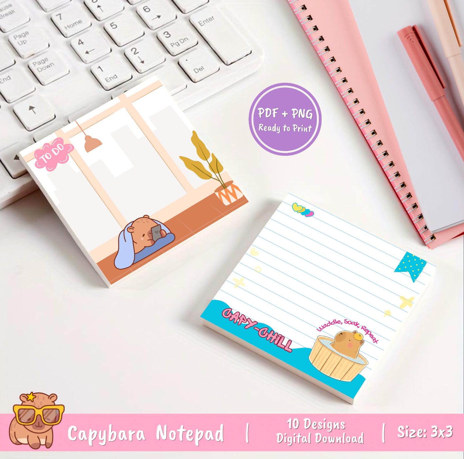 Capybara Notepad, Printable Notepad, Kawaii Notepad, Cute Notepad ...