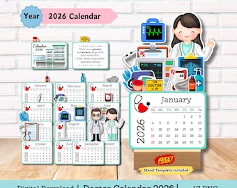 医師用カレンダー、医療用カレンダー、卓上カレンダー、2026年カレンダー、ミニカレンダー、カットファイルカレンダー、印刷可能なカレンダー