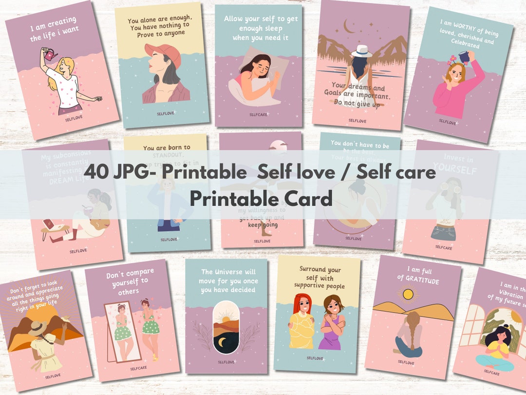 Women Self Love Affirmation Cards, Self Care Printable Cards, Positive ...