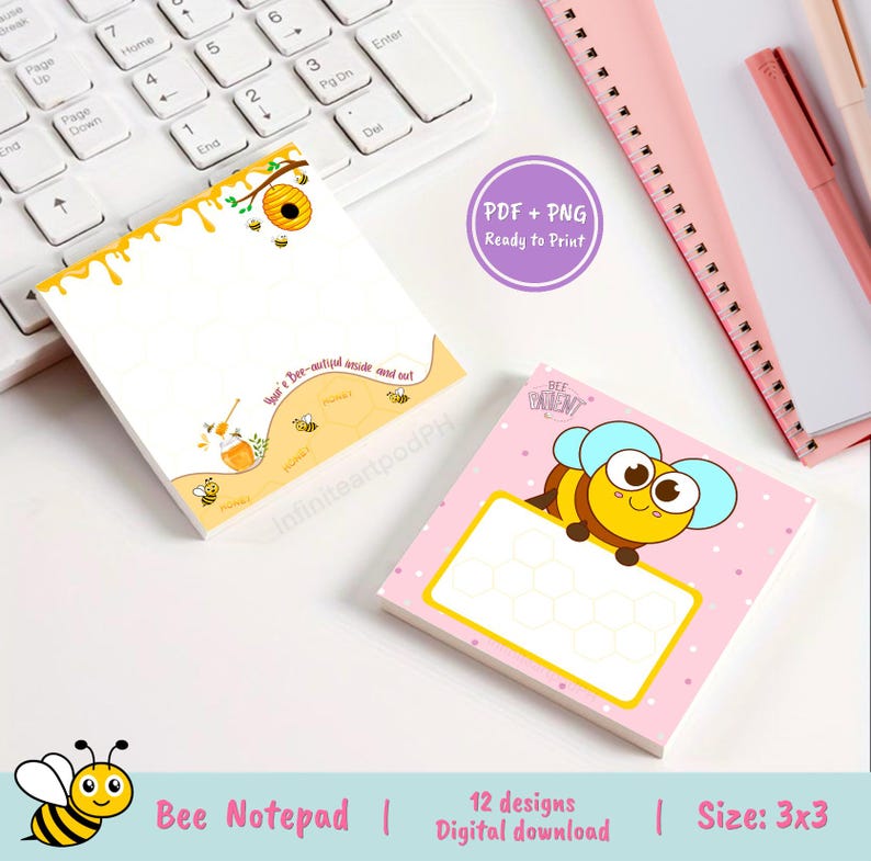Bee Notepad, Bee Memopad, Bee Positive Notepad, Kawaii Notepad ...