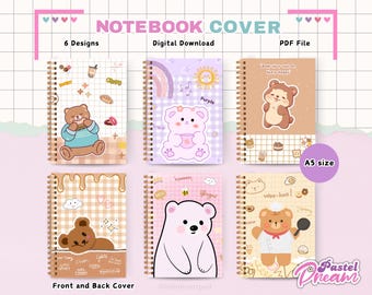 Kawaii Bear Notebook Cover: A5 Printable Journal Template (Digital Download)