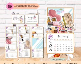 Hairdresser Desk Calendar 2027: Salon Decor (PNG File)