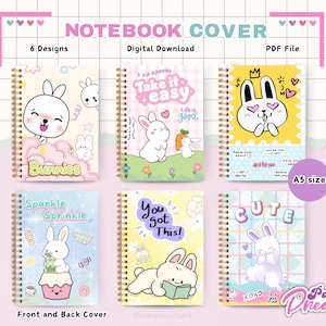 Kawaii Bunny Notebook Cover: A5 Printable PDF Template