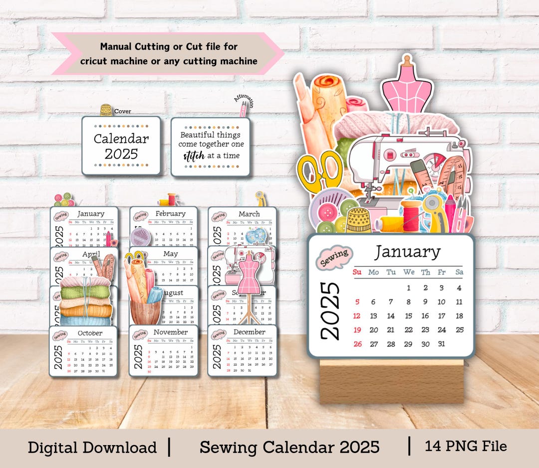 Sewing Calendar, Desk Calendar, Calendar 2025, Mini Calendar, Cut File