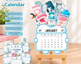 Calendário do Dentista 2027, Arquivo de Corte em PDF e PNG para Impressão, Presente para Dentista
