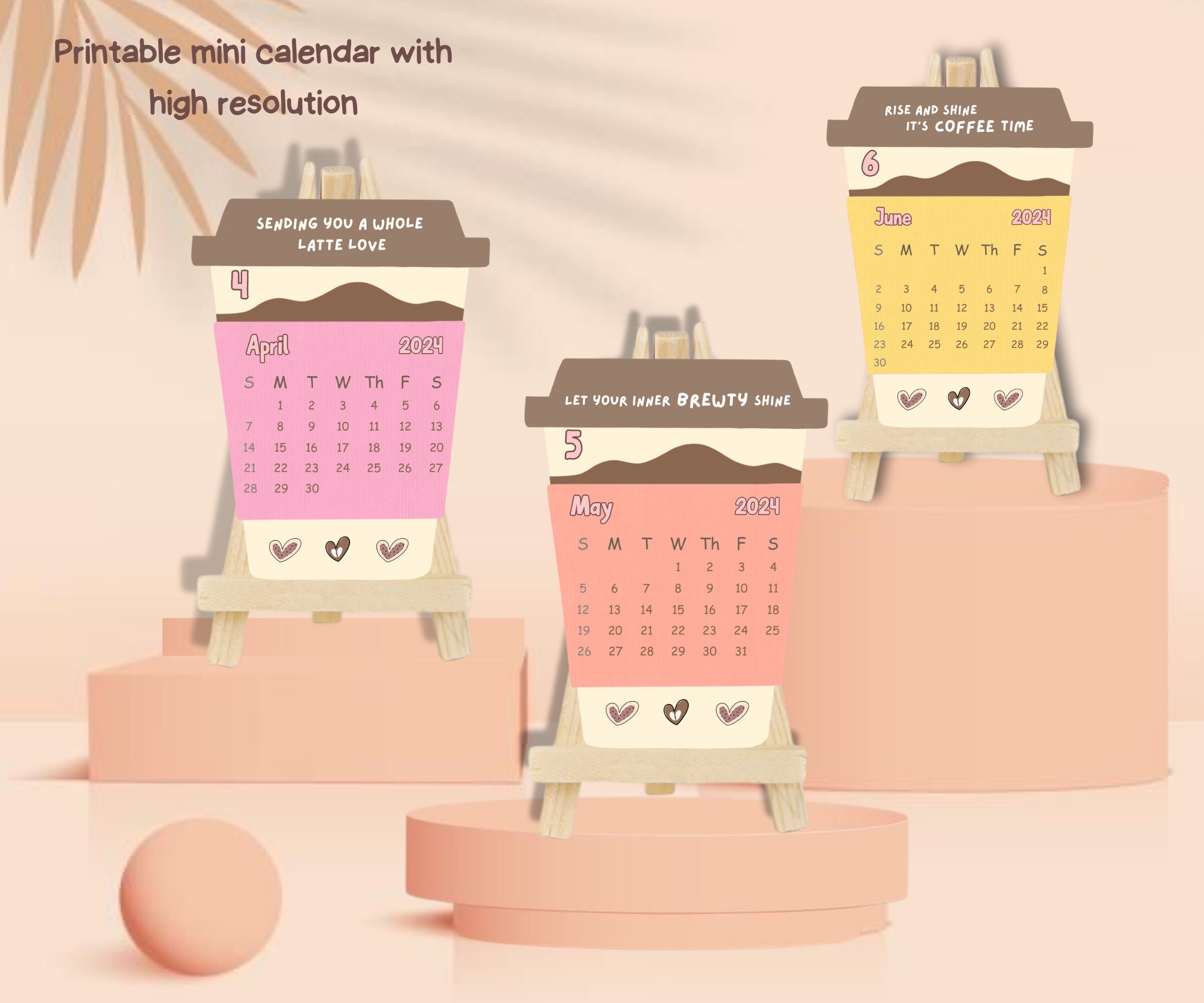 Coffee Cup Mini Calendar, Coffee Cup Desk Calendar, Coffee Printable ...