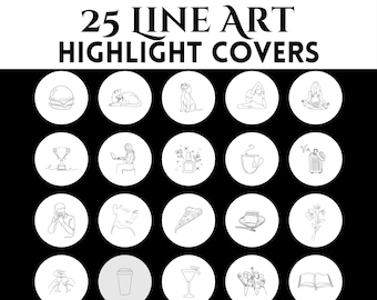 25 Portadas destacadas de Instagram con arte de línea blanca / Iconos de historias de IG en blanco y negro / Botones destacados estéticos minimalistas / Portadas de historias de IG