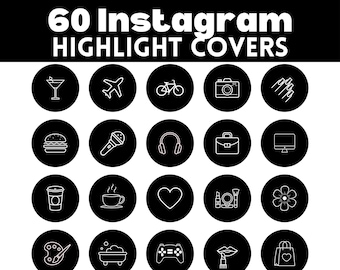 60 Instagram Highlight Covers | Black & White IG Story Icons | Minimalist Aesthetic Highlight Buttons | IG Story Icons | Social Media Kit