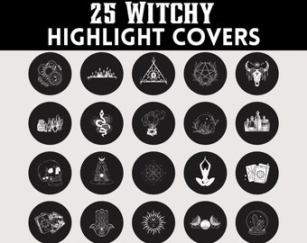 25 Witchy Instagram Highlight Covers | Black & White IG Story Icons | Gothic Witch Aesthetic Highlight Buttons | Brand Identity Story Covers